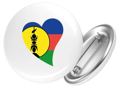 Produktbild von Huuraa Button Neukaledonien Flagge Herz 25mm rund mit Sicherheitsnadel Ansteckbutton Geschenkidee