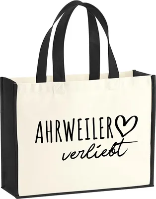 Produktbild von Huuraa Jutetasche Ahrweiler verliebt 21 Liter Black Jute und Baumwolle Einkaufstasche Geschenkidee