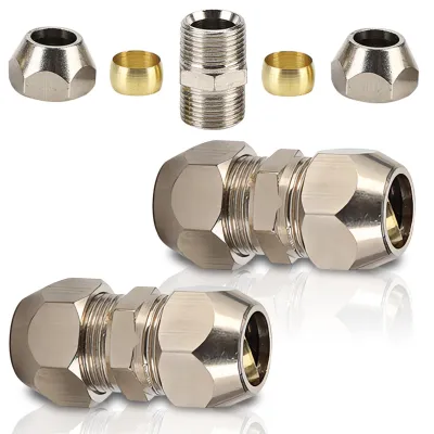 Klemmringverschraubung 8 mm, 2 Stück, vernickeltes Kupfer