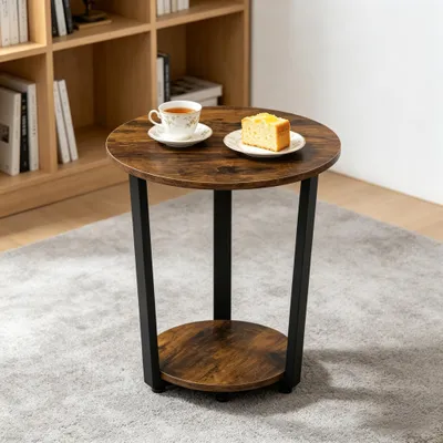 Produktbild von Praktischer kleiner Tisch,Runder Beistelltisch,Couchtisch,Aufbewahrungstisch mit 2 Regalen,Pflanzentisch(nur mit Couchtisch)