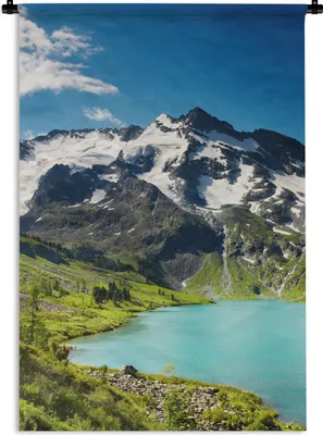 Produktbild von MuchoWow® Wandteppich Wandbehang Schnee - Berg - Wasser 90x135 cm Tapisserie Dekoration Wandtuch - Baumwolle - Wandskulptur