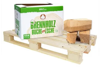 Produktbild von Ofenfertiges Brennholz Hartholz Buche Esche 25cm 600kg auf Palette, Restfeuchte 15-21%