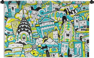 Produktbild von MuchoWow® Wandteppich Wandbehang New York - Blau - Gelb 60x40 cm Tapisserie Dekoration Wandtuch - Wanddekorationen