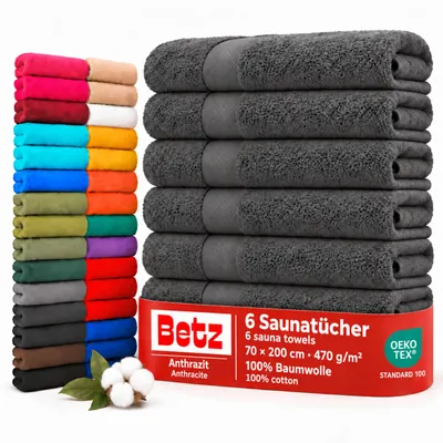 Produktbild von Betz 6 Stück Saunatücher 70 x 200 cm PREMIUM 100% Baumwolle Badetuch Liegetuch Strandtuch   Farbe: anthrazit