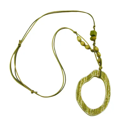 Produktbild von Kette 77x56mm Baumring olivgrün Kunststoff Baumwollkordel braun 95cm olivgrün 77x56mm
