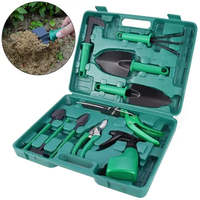 Produktbild von 10 Stück Gartenwerkzeug Gartenarbeitsset, Gartenwerkzeug Set aus Edelstahl, Gartengeräte Set Handschuhe mit Tragetasche, Geschenke für Gartenliebhaber