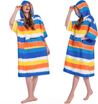 Produktbild von Bademantel Poncho, gestreift, mit Kapuze und Tasche, für Strand