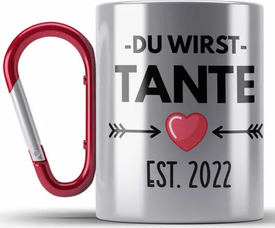 Produktbild von Trendation - Onkel Du Wirst Onkel 2022 Geschenk Schwangerschaft Verkünden Onkel Überraschung Baby Karabiner Edelstahl Tasse Karabiner Edelstahl (Rot)