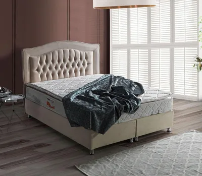 Produktbild von Bett Design Betten Luxus Beige Polster Schlafzimmer Möbel Silber Chesterfield