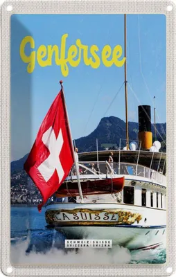 Produktbild von vianmo Blechschild 18x12 cm Genfersee Schweiz Lasuisse Schiffstour Bildmotiv Reisemotiv Abenteuer Reisen Urlaub