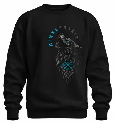 Obrázok produktu pre Viking Wolf Nordic Vegvisir Runes Valhalla Fenrir Compass Uni mikina, čierna, XL