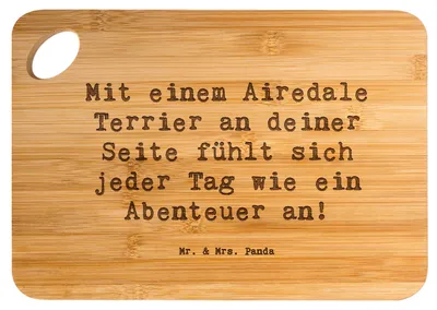 Produktbild von Mr. & Mrs. Panda Frühstücksbrettchen Spruch Airedale Terrier Abenteuer - Transparent - Geschenk, Schneidebrett, Holzbrett, Freundschaft, Frühstücksbrett, Hund, Loyalität