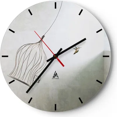 Produktbild von Wanduhr - Rund - Glasuhr - Flug Vogel Käfig - 40x40cm - Schleichendes Uhrwerk - Lautlos - zum Aufhängen bereit - Dekoration Modern - Wanddekoration aus Glas - C3AR40x40-5085