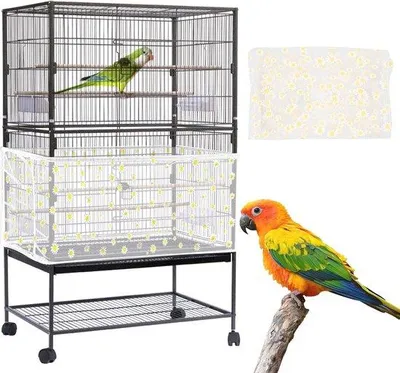 Produktbild von Verstellbare Vogelkäfighaube mit Saatfänger für Papageien, leicht, atmungsaktives Nylonnetz