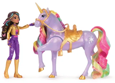 Produktbild von Unicorn Academy - Sophia und Licht-Magie Wildstar Set, ca. 12 cm Originalfiguren zur Netflix Serie, mit Mähne, Schweif sowie magischer Leuchtfunktion und Regenbogensternen, ab 4 Jahren, Modepuppe, Weiblich, 4 Jahr(e), Mädchen, Lichteffekte, 241 mm