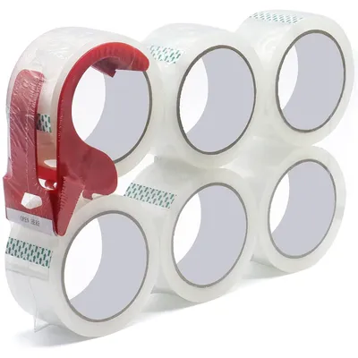 Immagine prodotto di Nastro adesivo da pacchi trasparente - 50 mm x 55 m - 6 rotoli - Con dispenser