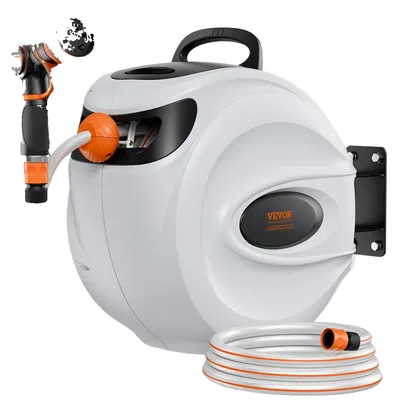 Obrázok produktu pre Hadicový bubon VEVOR, 12 mm x 40 m, s 9 tryskami, boxom na hadicu, automatickým systémom pomalého návratu a 180° otočným stojanom