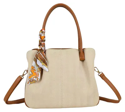 Immagine prodotto di Gallantry, borsa shopper da donna con motivo a zigzag, manici lunghi e foulard, marrone