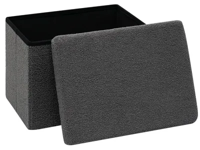 Immagine prodotto di Pouf pieghevole con spazio contenitore, tessuto bouclé, color grigio scuro, dimensioni 42x32x32 cm