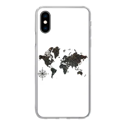 Produktbild von MuchoWow® Handyhülle Schutzhülle Hülle für iPhone X Weltkarte - Gold - Schwarz - Windrose Silikon Softcase Handy Hülle - Handyhülle