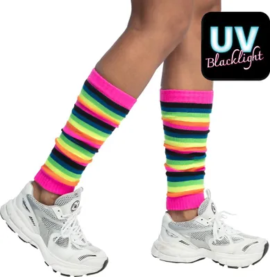 Produktbild von Beinwärmer Regenbogen UV – Neonfarbene Stulpen für Damen leuchtend im Schwarzlicht