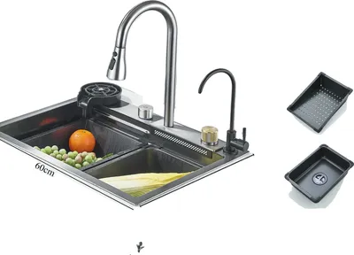 Obrázek produktu pro Kuchyňský dřez z nerezové oceli, multifunkční vodovodní baterie, digitální displej, 60X45 A3
