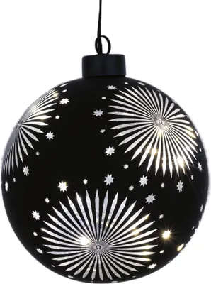 Produktbild von HGD LED Glaskugel - Satin-Schwarz mit Sternendekor - 13 cm - mit warmweißer LED-Beleuchtung und Timer