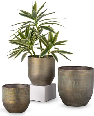 Immagine prodotto di Set di 3 vasi da fiori - acciaio zincato - decorazione moderna - vaso per piante - interno ed esterno - verde 16,5 cm/13,5 cm/12 cm