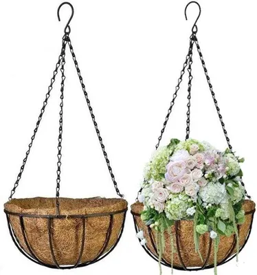 Produktbild von Famanu Pflanzenhänger Dekorativer Metallkorb für Innen und Außen - Blumentopf mit Kokosfaser - 2 Stück 30 cm