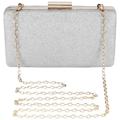 Produktbild von Abendclutch Damen Silber, 1 Stk, Hochglanz-PU-Material, Verstellbare Schulterkette, Für Hochzeit Ball Party