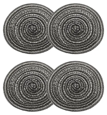 4er-Set runde geflochtene Platzsets 10 cm, schwarz-grau