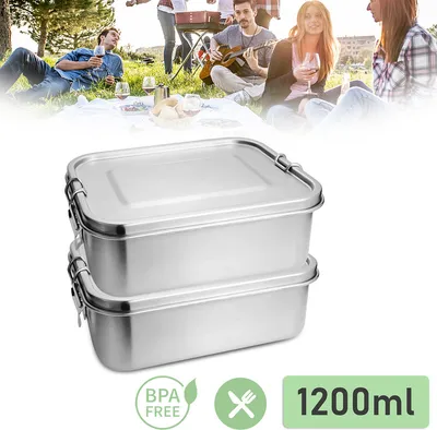 Produktbild von SWANEW 2x 1200ml Brotdose Metall Brotdose Thermobehälter Lunchbox BPA frei Edelstahl