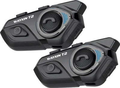 Obrázok produktu pre 2-Pack WAYXIN T2 náhlavná súprava na motorku, interkomový komunikačný systém na motorku pre 15 hodín pracovného času náhlavná súprava na motorku Bluetooth s dosahom 100 m náhlavná súprava na motorku s interkomovým systémom