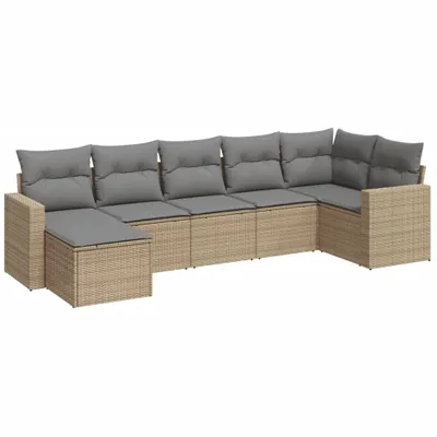 Produktbild von vidaXL 7-tlg. Garten-Sofagarnitur mit Kissen Beige Poly Rattan