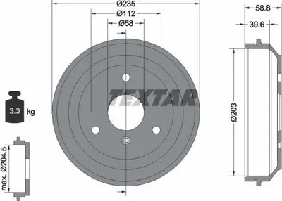 Produktbild von 2x TEXTAR Bremstrommel 94035600 für SMART FORTWO Coupe (451) FORTWO Cabrio (451)