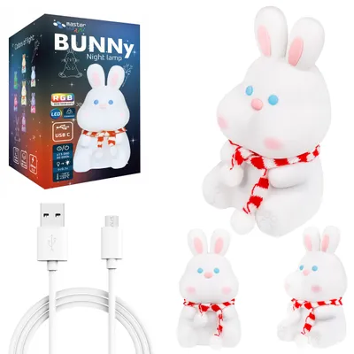 Produktbild von MasterLED Kinder-Nachtlicht Hase – LED RGBWW Silikonlampe mit Touch-Steuerung & Akku, 3000K warmweiß, USB-C