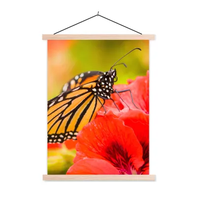 Produktbild von MuchoWow® Textilposter Blumen - Schmetterlinge - Monarch 40x53 cm mit holzfarbenen Rahmen - Schlafzimmer