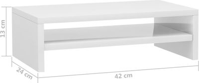vidaXL Stojan na monitor s vysokým leskom biely 42x24x13 cm Drevený materiál