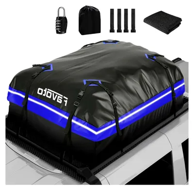 Produktbild von Faltbare Dachbox 566L wasserdichte Dachtasche mit Antirutschmatte, Türhaken und Verstärkungsgurten für PKW und SUVs mit/ohne Gepäckträger