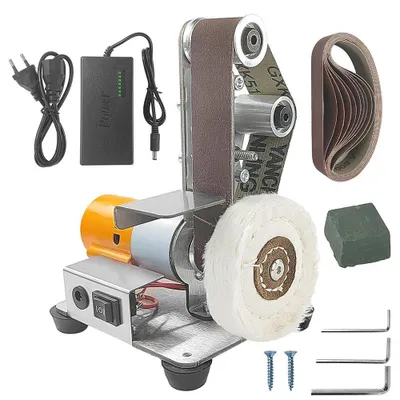 Immagine prodotto di Mini smerigliatrice a nastro - Smerigliatrice e lucidatrice elettrica - 2800 giri/min - Velocità regolabile - Multifunzione per smerigliatura e affilatura