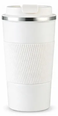 Thermobecher 510 ml, doppelwandig, Edelstahl, isoliert, weiß