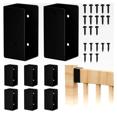Produktbild von 8 Stück Geländerverbinder, Zaunhalterungen zum Verbinden von 2" x 4" Holz mit Geländer Holzpfosten, Verdeckte Halterungen, Für Zaun, Veranda, Garten, Pergola (8 Stück/Schwarz)