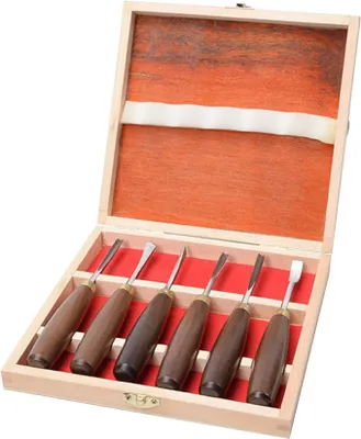 Imagen del producto de Juego de cinceles para madera. Set de cinceles, cuchillos para tallar madera, juego profesional de herramientas para tallar madera. Cinceles para tallar madera, aptos para adultos y niños. Juego de 6 cinceles para madera