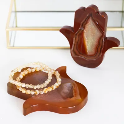Produktbild von Hamsa Hand der Fatima Schale Achat Naturstein geschnitzt Deko Teller Schmuckablage Nr. 101
