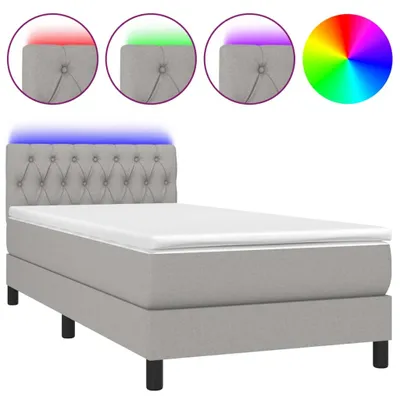 Immagine prodotto di vidaXL Letto a molle con materasso e LED in tessuto grigio chiaro 90x200 cm