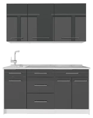 Obrázek produktu pro Jednotková kuchyně Vicco Fame-Line Antracitový vysoký lesk/Bílá 150 cm, PD Mramor, Model 64809