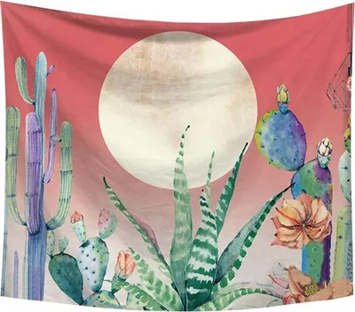 Produktbild von Wandteppich, moderner einfacher Stil, für Strand, Schlafsaal, Wohnzimmer, Schlafzimmer, Sonne und Kaktus,150x130 CM