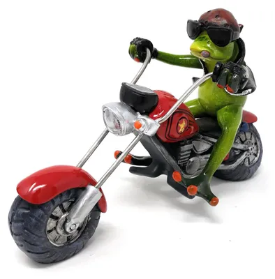 Produktbild von Dekofigur Frosch auf rotem Motorrad Biker Frosch L. 22cm Formano Froschhausen