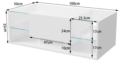 Image de Table basse - Table de salon - 1 tiroir - Plateau en verre - Bois - Rectangulaire - 100 × 50 × 35 cm - Blanc brillant