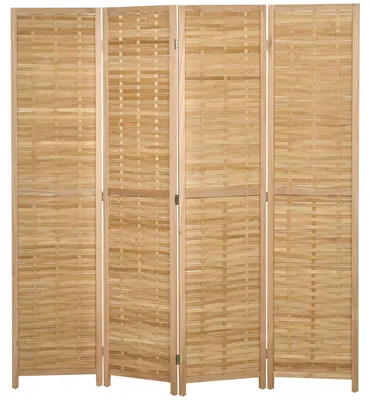 Produktbild von Paravent Sichtschutz, Bambus Raumteiler 4-teilig klappbar, Trennwand faltbar, Naturholz | Metallscharniere | 6,8 kg | 160 x 170 cm